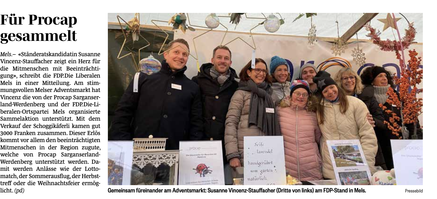 Susanne Vincenz-Staufacher sammelte mit der FDP Mels für die Procap Sarganserland-Werdenberg