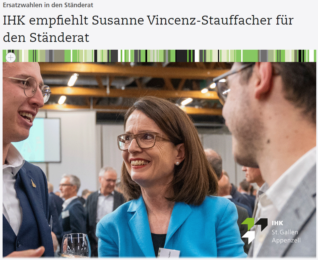 IHK St.Gallen-Appenzell empfiehlt Susanne Vincenz-Stauffacher für den Ständerat