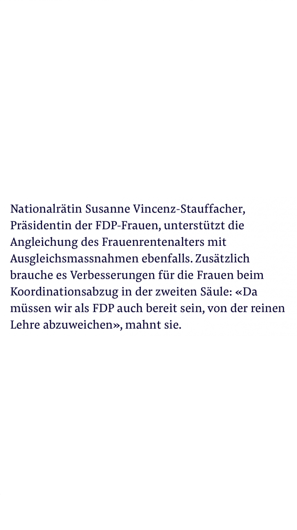 Statement von Susanne Vincenz-Stauffacher zum Artikel "Ein brüchiger AHV-Pakt" 