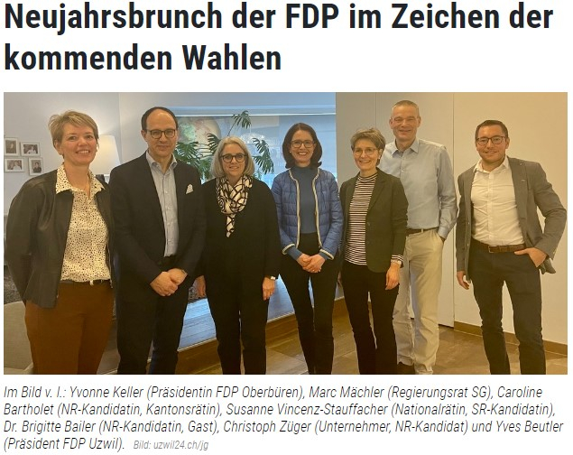 Susanne Vincenz-Stauffacher am Neujahrsbrunch der FDP in Uzwil
